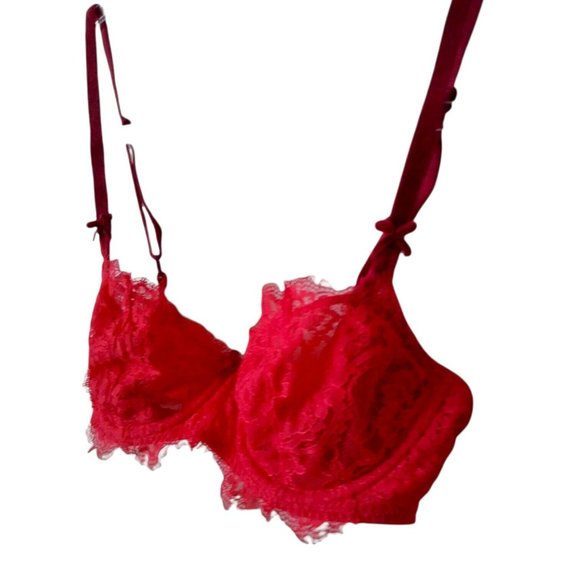 Victorias Secret Womens Dream Angels Red Sheer Lace Underwire Sheer Half Bra 32C - Picture 5 of 12